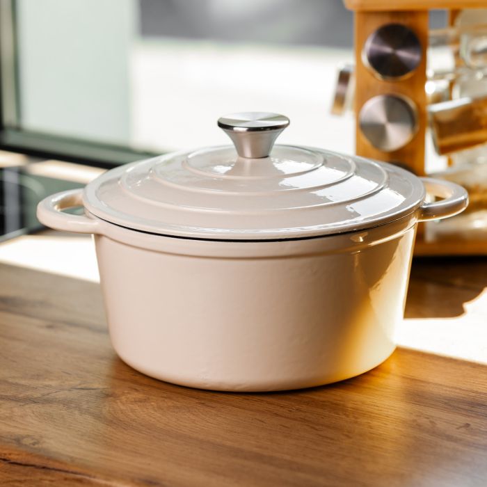 Каструля чавунна емальована 4 л, бежевий Yiwu HP-FLG-1 RED (HP-FLG-1 WHITE) - изображение 2