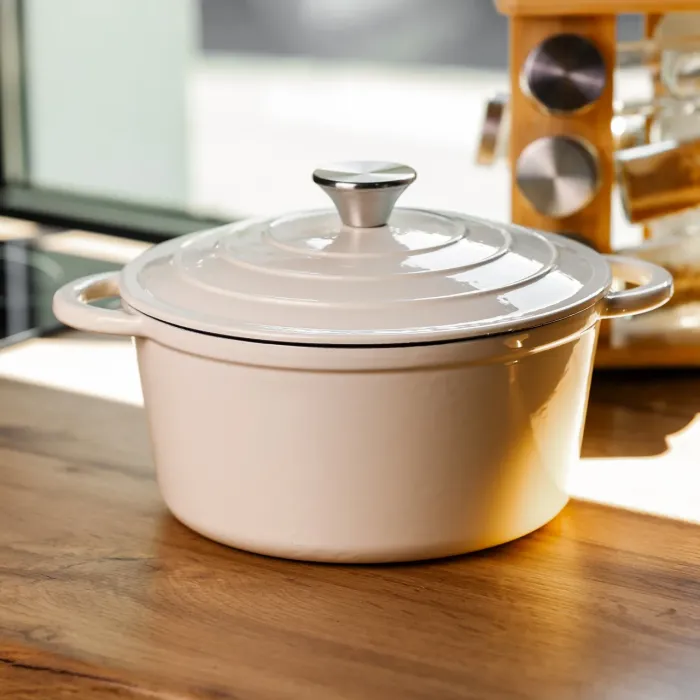 Каструля чавунна емальована 4 л, бежевий Yiwu HP-FLG-1 RED (HP-FLG-1 WHITE) - зображення 2