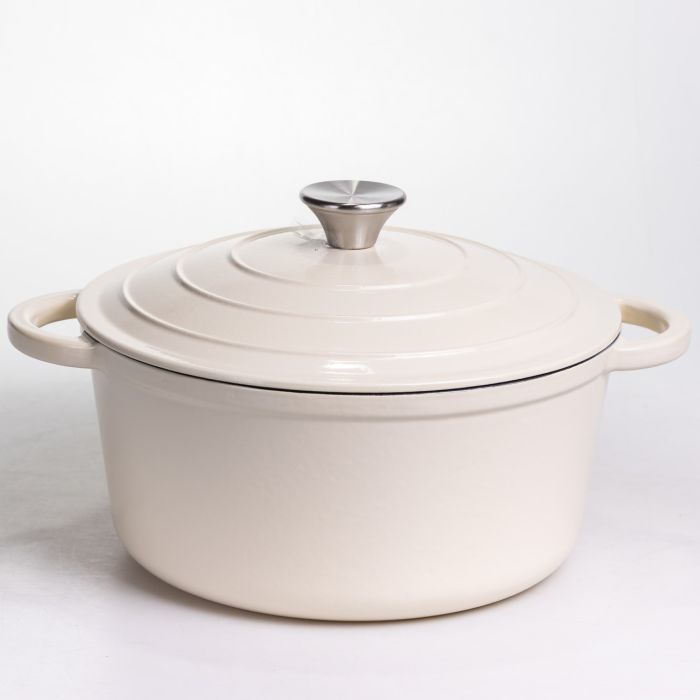 Каструля чавунна емальована 5 л, бежевий Yiwu HP-FLG-2 WHITE (HP-FLG-2 WHITE) - изображение 1