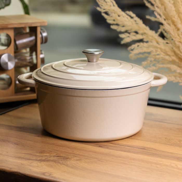 Каструля чавунна емальована 5 л, бежевий Yiwu HP-FLG-2 WHITE (HP-FLG-2 WHITE) - изображение 2