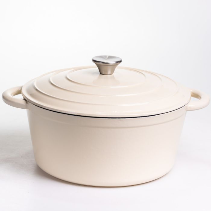 Каструля чавунна емальована 6,5 л, бежевий Yiwu HP-FLG-3 WHITE (HP-FLG-3 WHITE) - изображение 1
