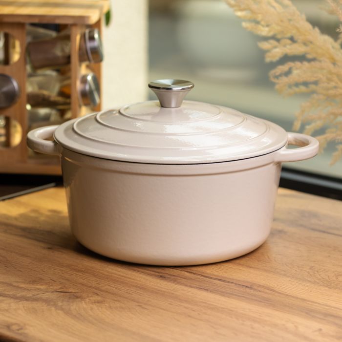 Каструля чавунна емальована 6,5 л, бежевий Yiwu HP-FLG-3 WHITE (HP-FLG-3 WHITE) - изображение 2