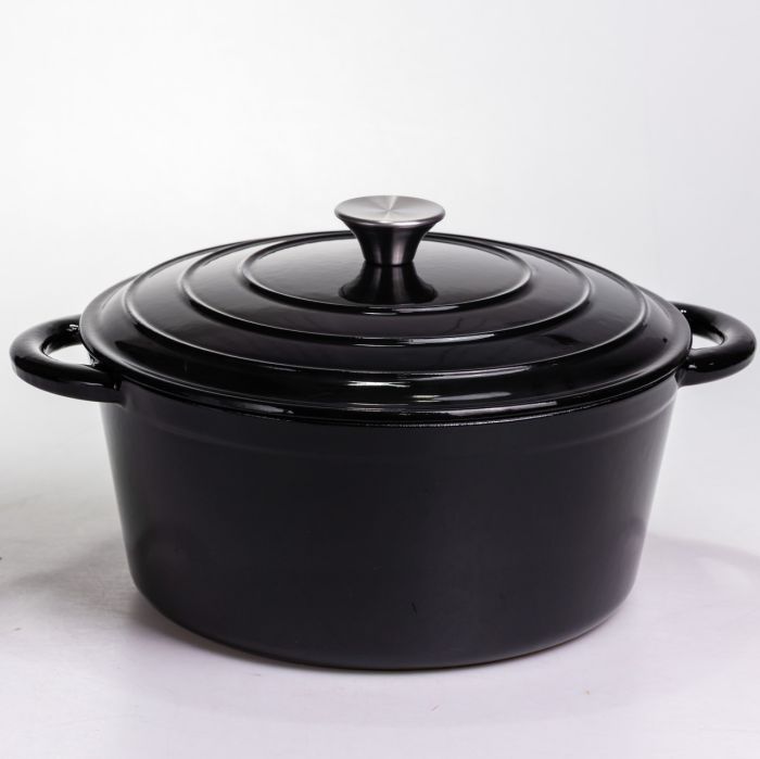 Каструля чавунна емальована 6,5 л, чорний Yiwu HP-FLG-3 BLACK (HP-FLG-3 BLACK) - изображение 1
