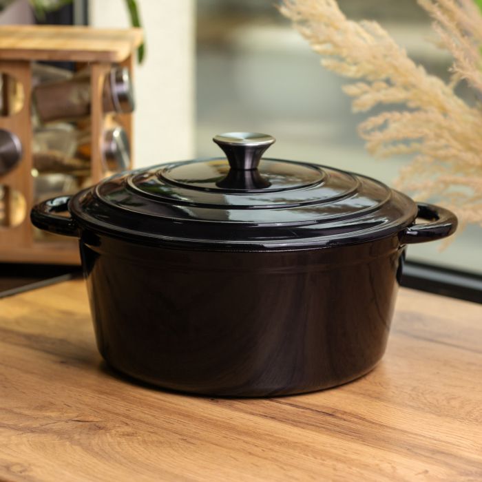 Каструля чавунна емальована 6,5 л, чорний Yiwu HP-FLG-3 BLACK (HP-FLG-3 BLACK) - изображение 2