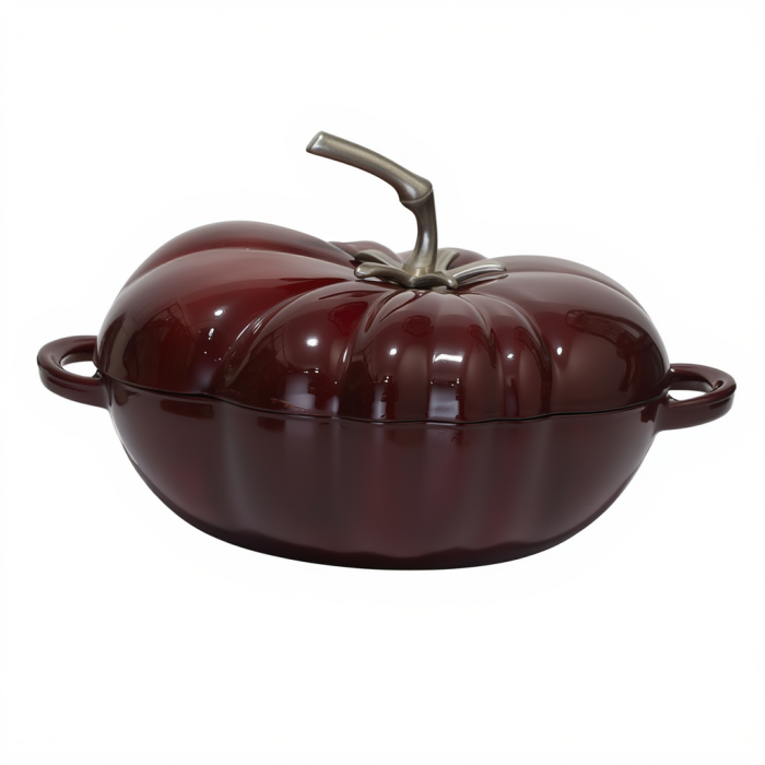 Каструля чавунний Томат 2.5 л емальована з кришкою посуд для тушкування запікання тушкування Бургунді HP-1-20-BURGUNDY (HP-1-20-BURGUNDY) - зображення 1
