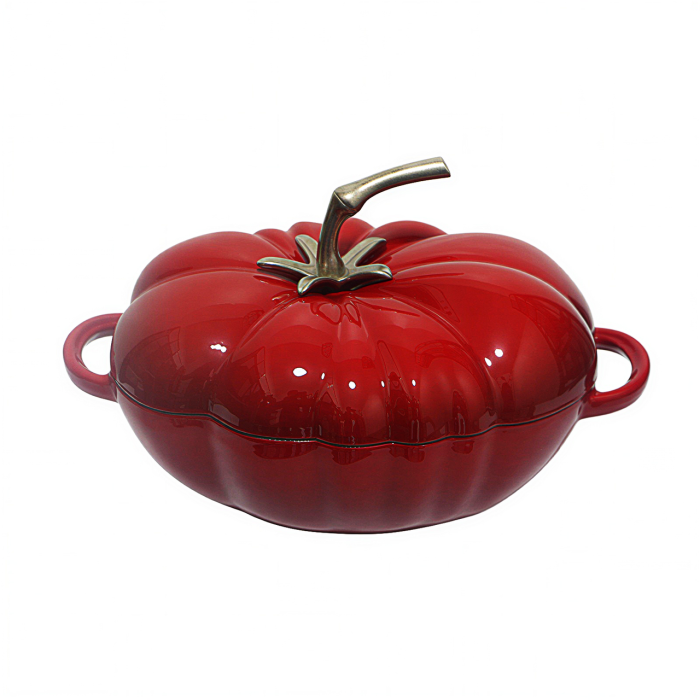 Каструля чавунна Томат 2.5 л емальована з кришкою посуд для тушкування запікання тушкування кухонна Червона HP-1-20-RED (HP-1-20-RED) - зображення 1