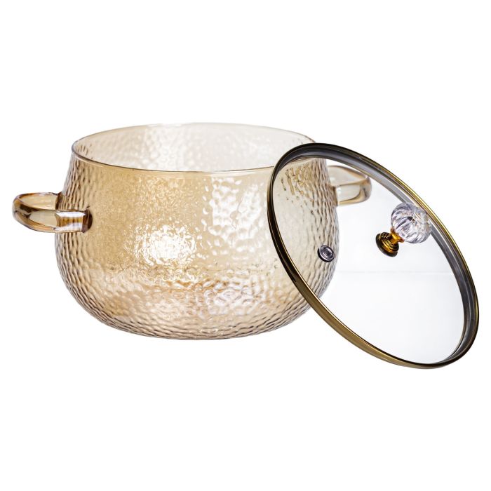 Каструля з боросилікатного скла Pumpkin Pot 2,5 л з фактурою, бурштинова Yiwu HP-GP-13 (HP-GP-13) - изображение 3