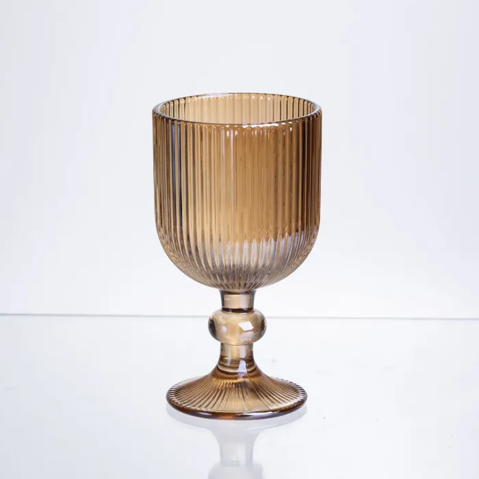 Набір келихів для вина 6 штук по 240 мл ребристих із товстого скла коричневий HP-19-224 (HP-19-224) - зображення 2