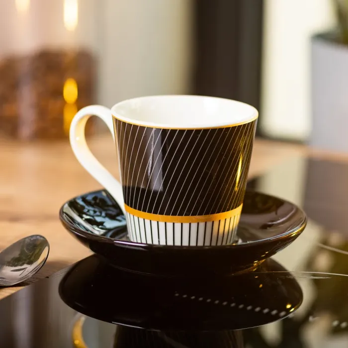 Керамическая чашка с блюдцем 200 (мл) для чая и кофе (RX-N24708BW) - изображение 3