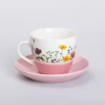 Керамічна чашка з блюдцем 250 (мл) для чаю та кави Рожева (RX-N24723P)