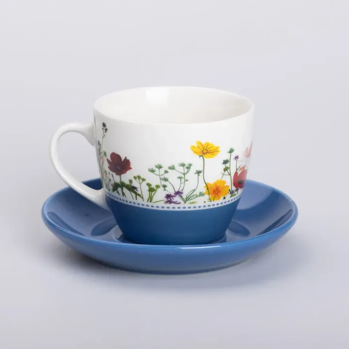 Керамическая чашка с блюдцем 250 (мл) для чая и кофе Синяя (RX-N24723BL) - изображение 1