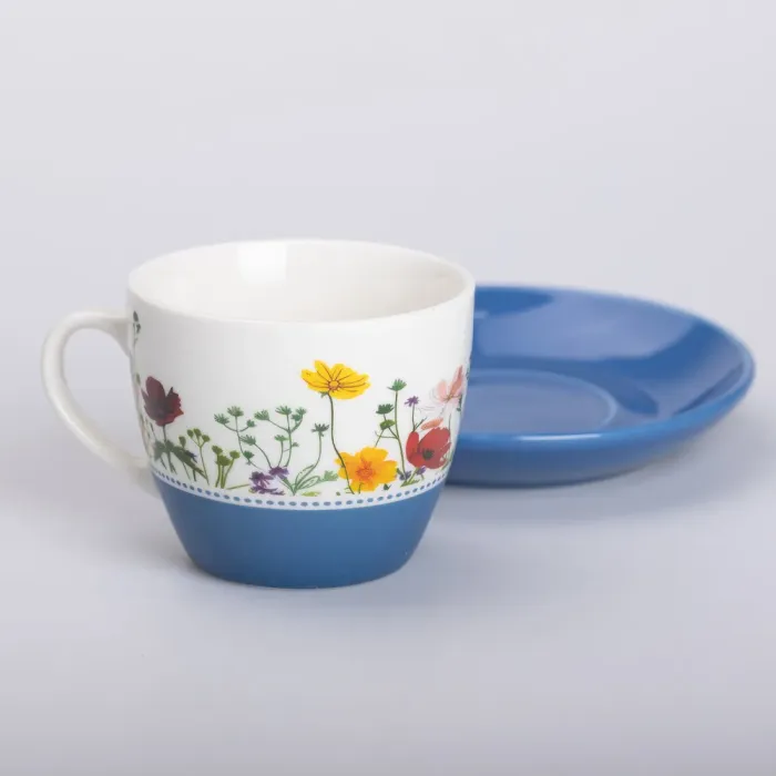 Керамическая чашка с блюдцем 250 (мл) для чая и кофе Синяя (RX-N24723BL) - изображение 2