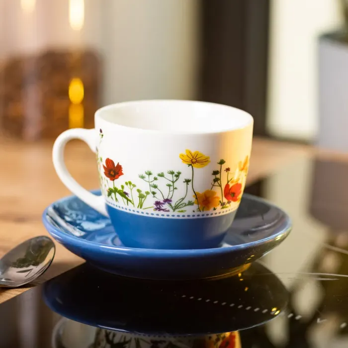 Керамическая чашка с блюдцем 250 (мл) для чая и кофе Синяя (RX-N24723BL) - изображение 3