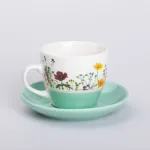 Керамічна чашка з блюдцем 250 (мл) для чаю та кави Бірюзова (RX-N24723GR)