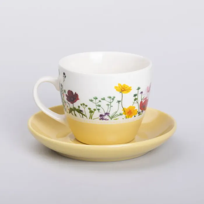 Керамічна чашка з блюдцем 250 (мл) для чаю та кави Жовта (RX-N24723Y) - зображення 1
