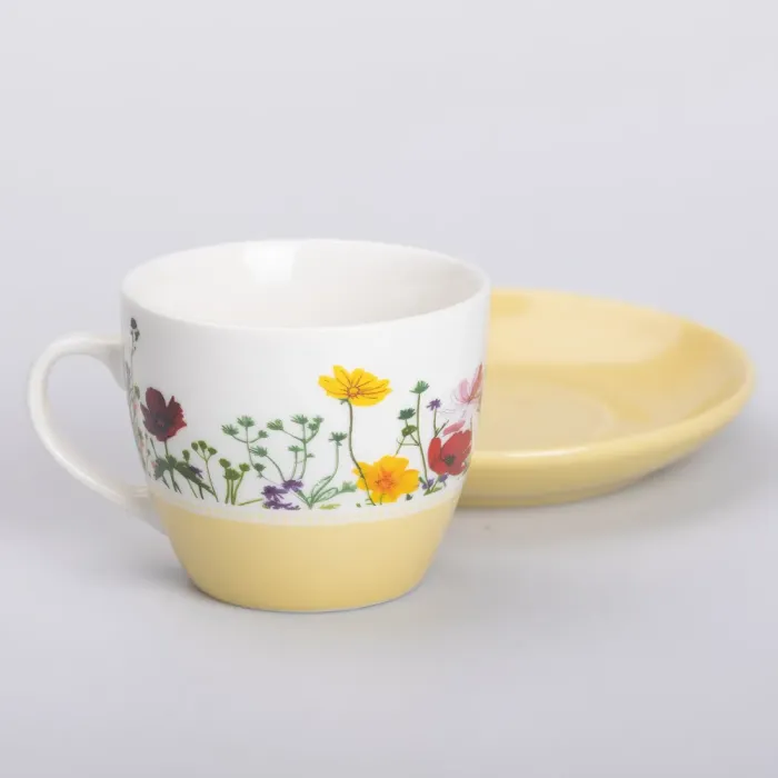 Керамічна чашка з блюдцем 250 (мл) для чаю та кави Жовта (RX-N24723Y) - зображення 2