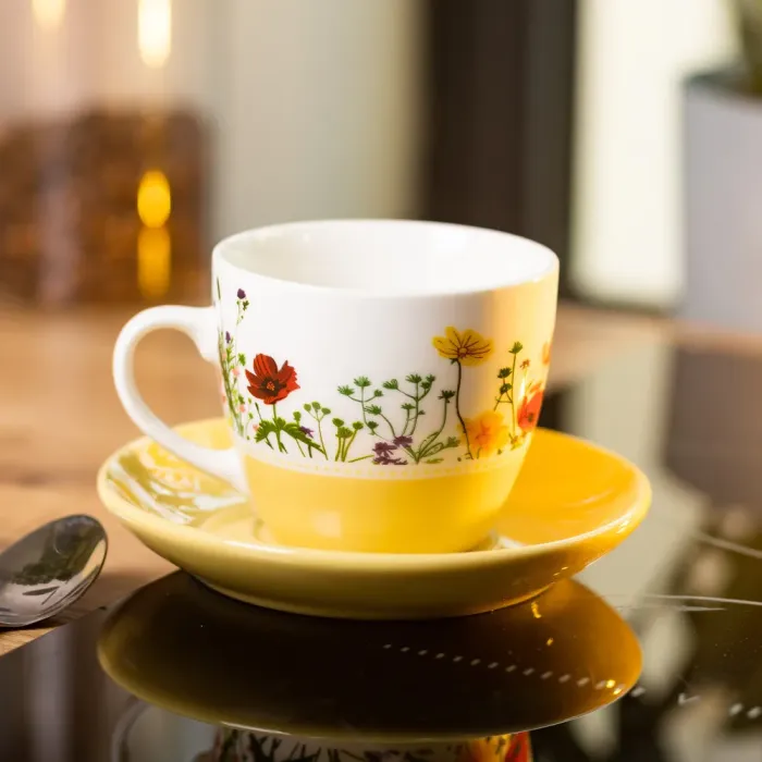 Керамічна чашка з блюдцем 250 (мл) для чаю та кави Жовта (RX-N24723Y) - зображення 3