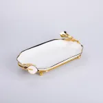 Керамічна фруктовниця на підставці 26×15×3.5 см Біла із золотом (HP-7-5)