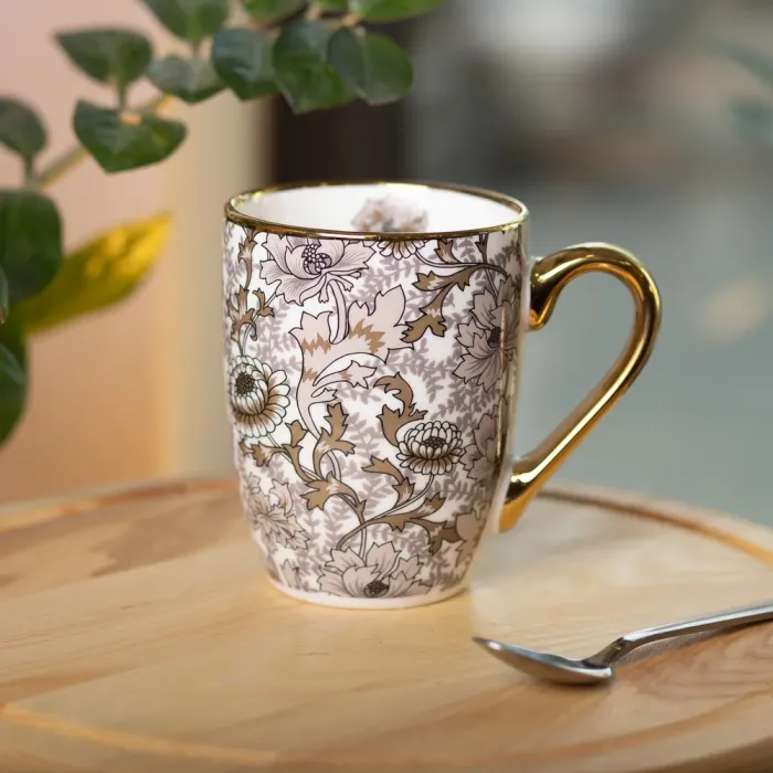 Керамічна кружка 400 (мл) із золотим обідком для чаю та кави Коричнева (RX-N240665BR) - зображення 4