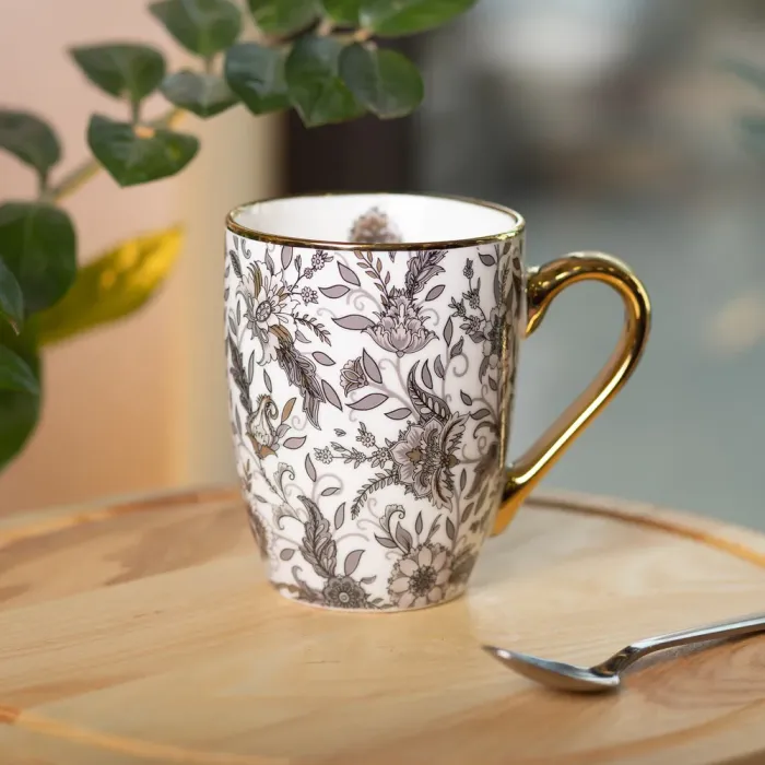 Керамічна кружка 400 (мл) із золотим обідком для чаю та кави Сіра (RX-N240665G) - зображення 4