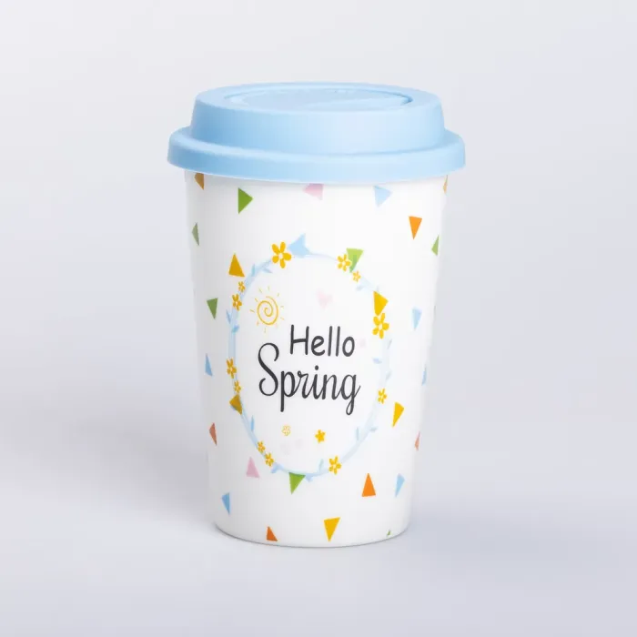 Керамический стакан с силиконовой крышкой и отверстием для трубочки 420 (мл) кружка без ручки (RX-N240546HS) - изображение 1