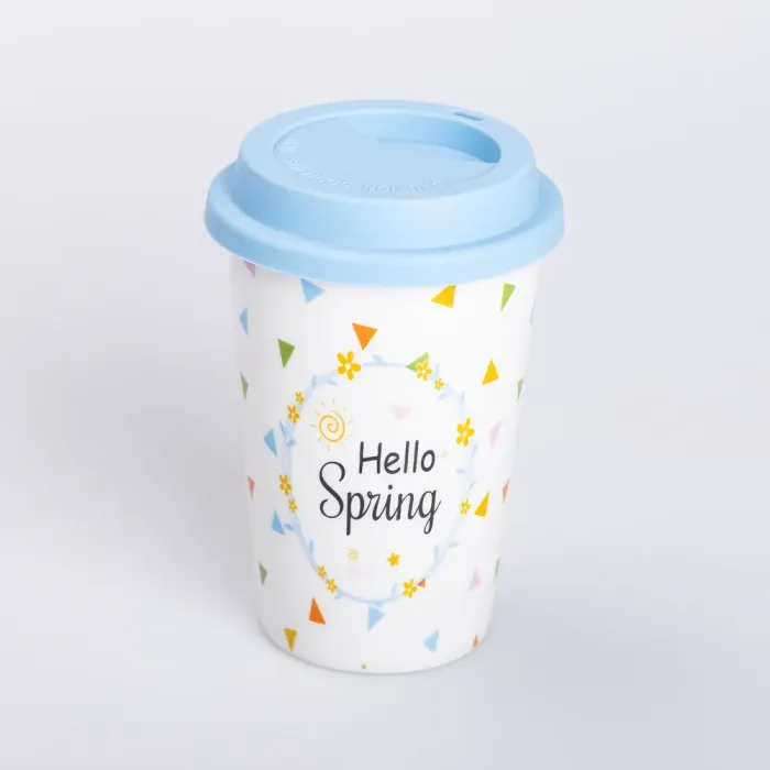 Керамический стакан с силиконовой крышкой и отверстием для трубочки 420 (мл) кружка без ручки (RX-N240546HS) - изображение 2