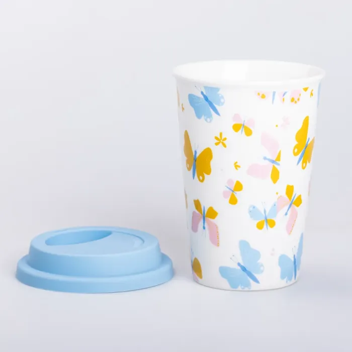 Керамічна склянка з силіконовою кришкою та отвором для трубочки 420 (мл) кружка без ручки (RX-N240546W) - зображення 3