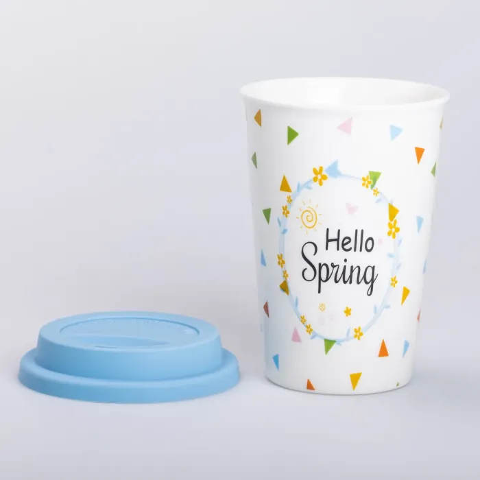 Керамический стакан с силиконовой крышкой и отверстием для трубочки 420 (мл) кружка без ручки (RX-N240546HS) - изображение 3