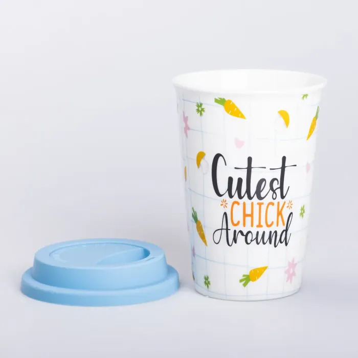 Керамічна склянка з силіконовою кришкою та отвором для трубочки 420 (мл) кружка без ручки (RX-N240546CA) - зображення 3