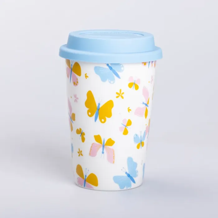 Керамічна склянка з силіконовою кришкою та отвором для трубочки 420 (мл) кружка без ручки (RX-N240546W) - зображення 1