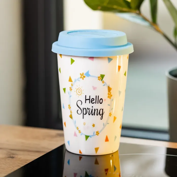 Керамический стакан с силиконовой крышкой и отверстием для трубочки 420 (мл) кружка без ручки (RX-N240546HS) - изображение 4