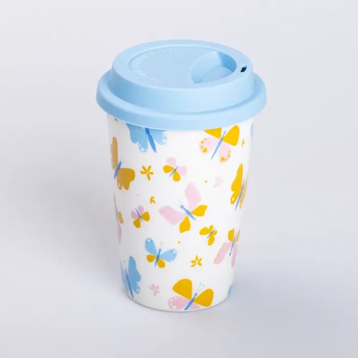 Керамічна склянка з силіконовою кришкою та отвором для трубочки 420 (мл) кружка без ручки (RX-N240546W) - зображення 4