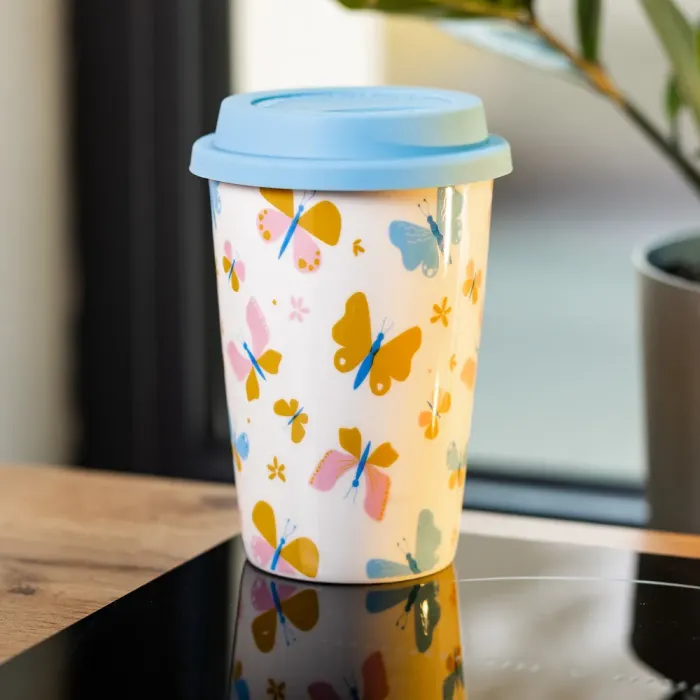 Керамічна склянка з силіконовою кришкою та отвором для трубочки 420 (мл) кружка без ручки (RX-N240546W) - зображення 5