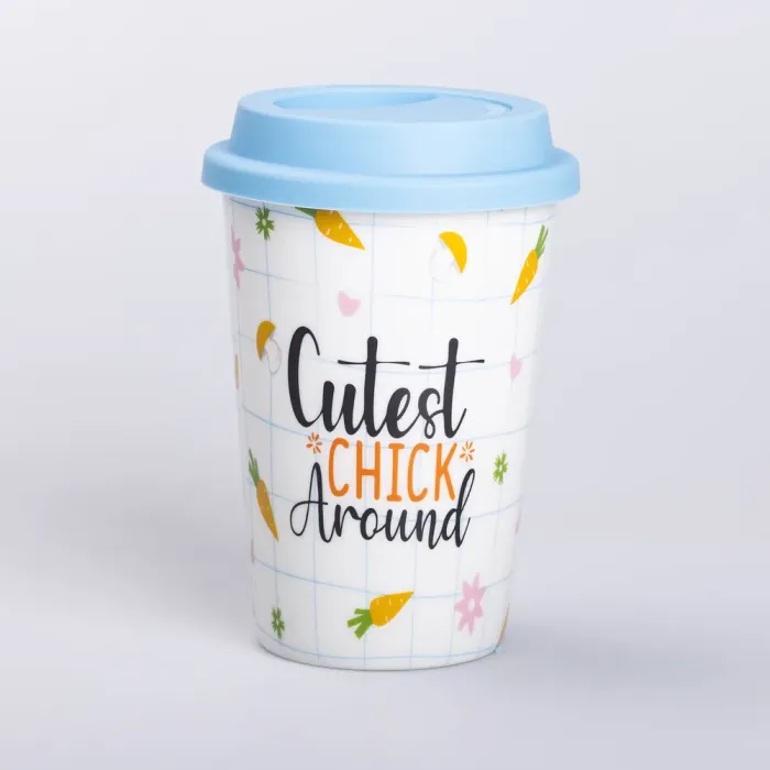 Керамічна склянка з силіконовою кришкою та отвором для трубочки 420 (мл) кружка без ручки (RX-N240546CA) - зображення 1