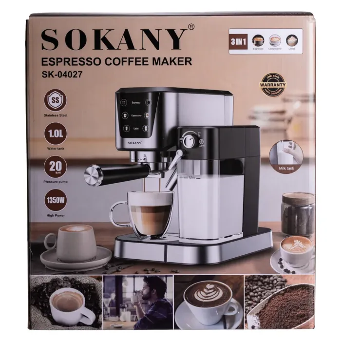 Кавоварка рожкова 3в1 з капучинатором 1350 Вт  бак 1 л Sokany SK-04027 (SK-04027) - изображение 10