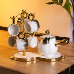 Кавовий сервіз на підставці з туркою 450 (мл) 6 чашок по 90 (мл) подарунковий набір чашок на підставці Білий із золотом FM-JJ-3 (FM-JJ-3)