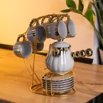 Кавовий сервіз на підставці з туркою 450 (мл) 6 чашок по 90 (мл) подарунковий набір чашок на підставці Сірий із золотом FM-JJ-4 (FM-JJ-4)