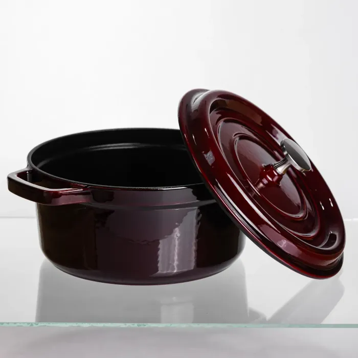 Кокотниця чавунна емальована 2,5 л, бургунді Yiwu HP-FLG-9 burgundy (HP-FLG-9 burgundy) - зображення 3