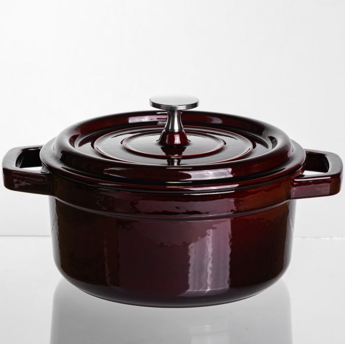 Кокотниця чавунна емальована 2 л, бургунді Yiwu HP-FLG-8 burgundy (HP-FLG-8 burgundy) - изображение 1