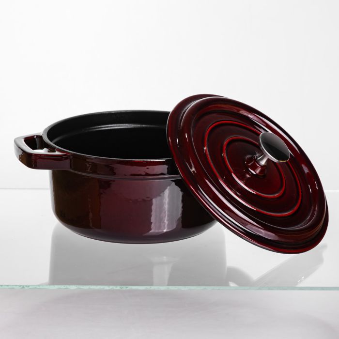 Кокотниця чавунна емальована 2 л, бургунді Yiwu HP-FLG-8 burgundy (HP-FLG-8 burgundy) - изображение 3