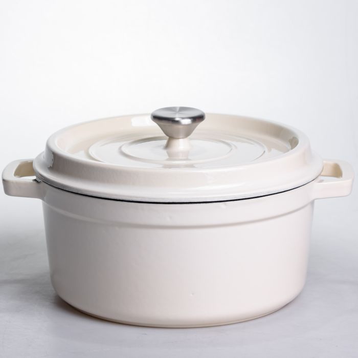 Кокотниця чавунна емальована 4,5 л, бежевий Yiwu HP-FLG-4 WHITE (HP-FLG-4 WHITE) - изображение 1