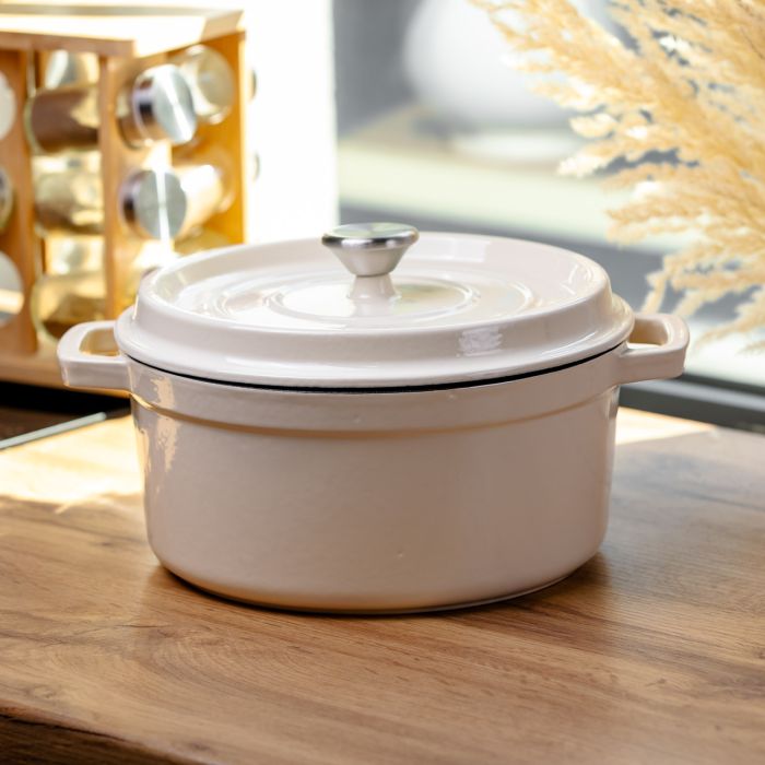 Кокотниця чавунна емальована 4,5 л, бежевий Yiwu HP-FLG-4 WHITE (HP-FLG-4 WHITE) - изображение 2
