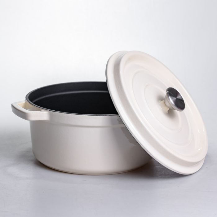 Кокотниця чавунна емальована 4,5 л, бежевий Yiwu HP-FLG-4 WHITE (HP-FLG-4 WHITE) - изображение 3
