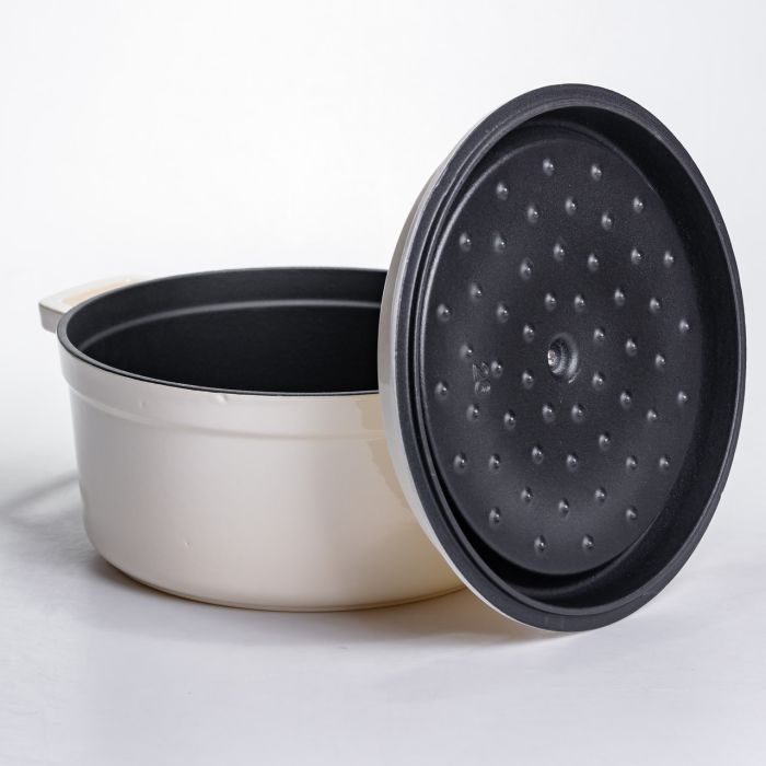 Кокотниця чавунна емальована 4,5 л, бежевий Yiwu HP-FLG-4 WHITE (HP-FLG-4 WHITE) - изображение 4