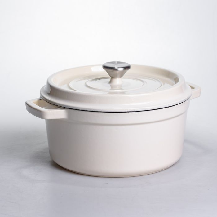 Кокотниця чавунна емальована 4,5 л, бежевий Yiwu HP-FLG-4 WHITE (HP-FLG-4 WHITE) - изображение 6