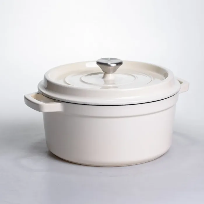 Кокотниця чавунна емальована 4,5 л, бежевий Yiwu HP-FLG-4 WHITE (HP-FLG-4 WHITE) - зображення 6