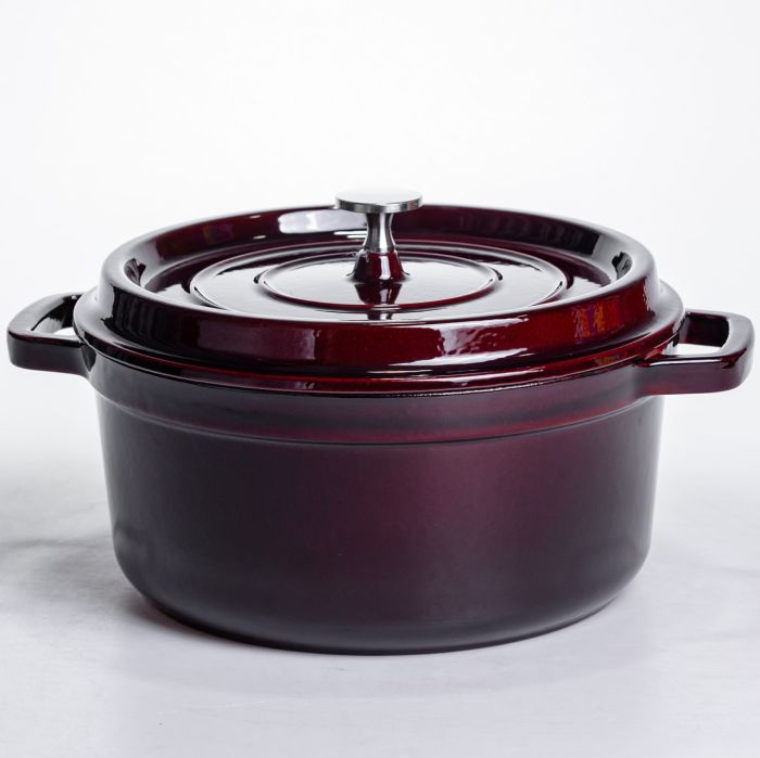 Кокотниця чавунна емальована 4,5 л, бургунді Yiwu HP-FLG-11 burgundy (HP-FLG-11 burgundy) - изображение 1
