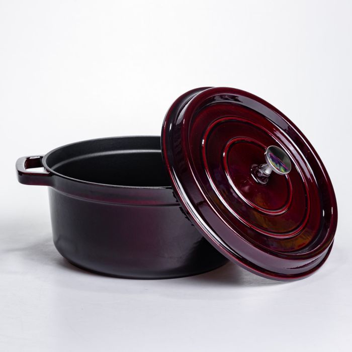 Кокотниця чавунна емальована 4,5 л, бургунді Yiwu HP-FLG-11 burgundy (HP-FLG-11 burgundy) - изображение 3