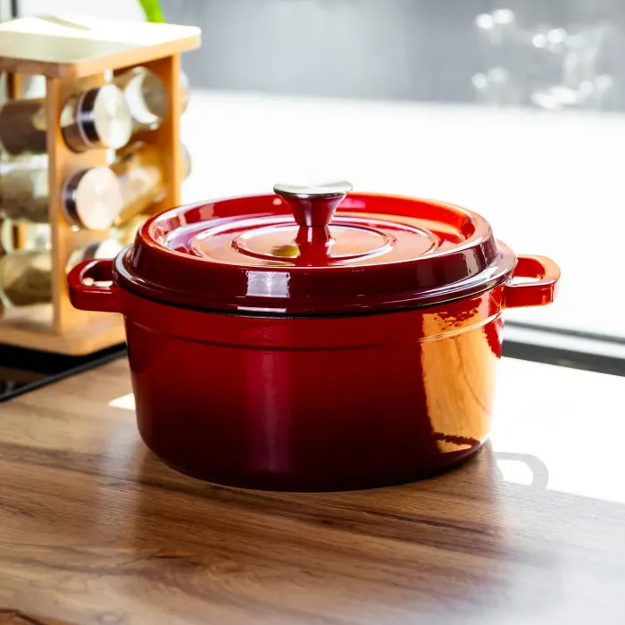 Кокотниця чавунна емальована 4,5 л, червоний Yiwu HP-FLG-4 RED (HP-FLG-4 RED) - зображення 2