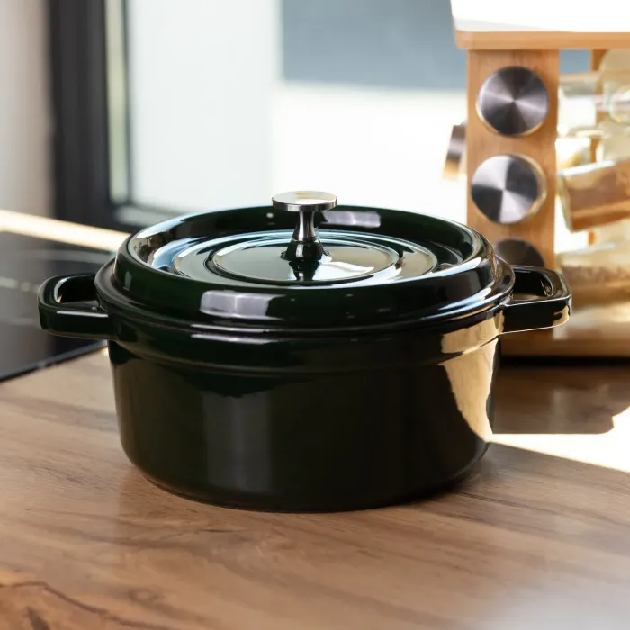 Кокотниця чавунна емальована 4,5 л, малахіт Yiwu HP-FLG-11 green (HP-FLG-11 green) - изображение 2